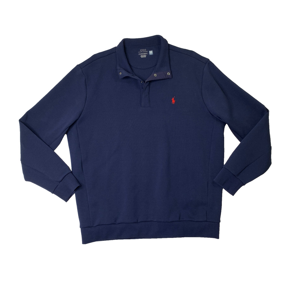 Polo Ralph Lauren Sweatshirt Mens XL Navy Performance Snap Button Cotton Blend